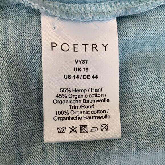 Poetry Hemp Organic Cotton Button-Up Cardigan Short Sleeve Pockets Blue Size 14 - Picture 8 of 10